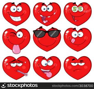 Red Heart Cartoon Emoji Face Character 2. Vector Collection Isolated On White Background