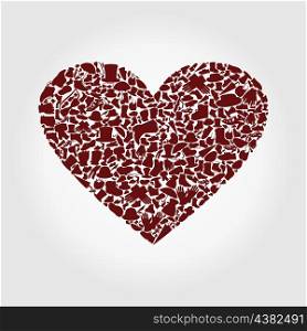 Red heart collected from clothes. A vector illustration