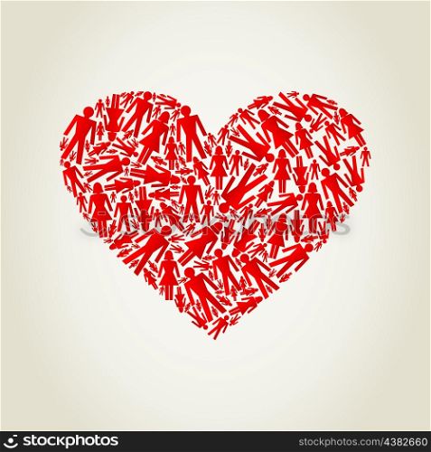 Red heart collected from people. A vector illustration