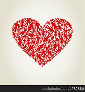 Red heart collected from people. A vector illustration