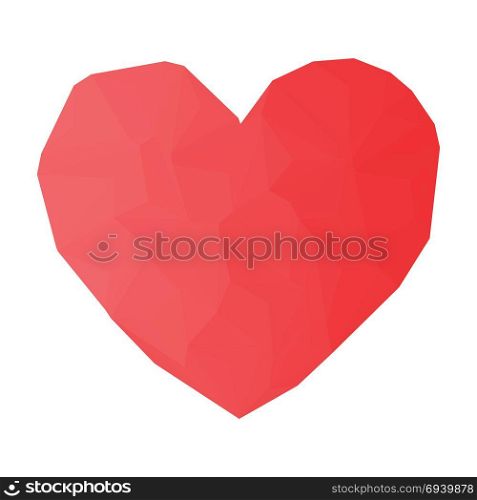 Red heart drawn in triangulation style for Valentine day or medicine.