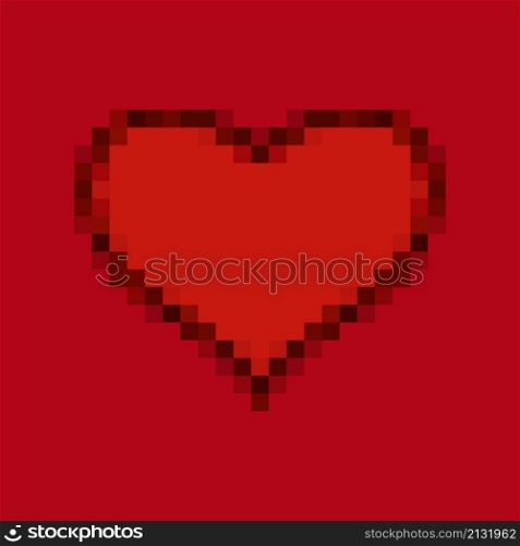 Red heart. Happy Valentines Day card in pixel art style. Retro 8 bit holiday banner. Love message. Vector illustration. Red heart. Happy Valentines Day card in pixel art style