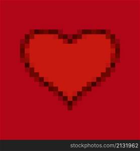 Red heart. Happy Valentines Day card in pixel art style. Retro 8 bit holiday banner. Love message. Vector illustration. Red heart. Happy Valentines Day card in pixel art style