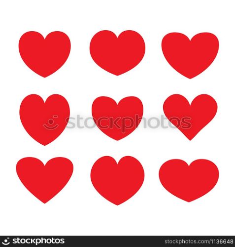 Red heart icon set vector on white background. Red heart icon set vector
