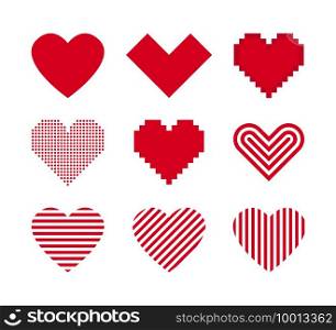Red heart icons. Vector isolated set of heart set. Love symbol elements. Stock vector. EPS 10