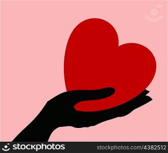 Red heart in a hand. A vector illustration