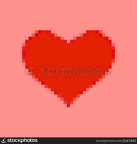 Red heart in pixel art style. 8 bit icon on red background. Valentine&rsquo;s Day symbol. Vector illustration. Red heart in pixel art style. 8 bit icon on red background.