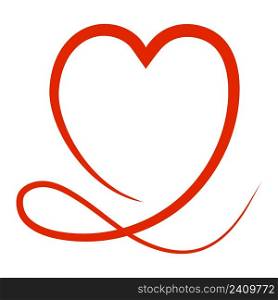 Red heart is a calligraphic sketch style doodles for romantic Valentines Day greeting card