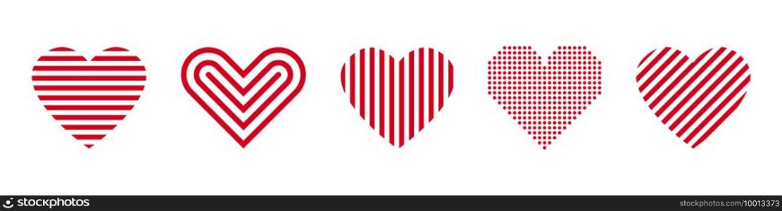 Red heart linear icons. Vector isolated set of line heart set. Love symbol elements. Stock vector. EPS 10