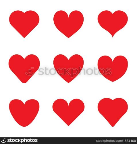 Red heart love flat icon valentine set symbol isolated on white background