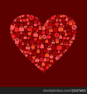 Red heart on a theme sale. A vector illustration