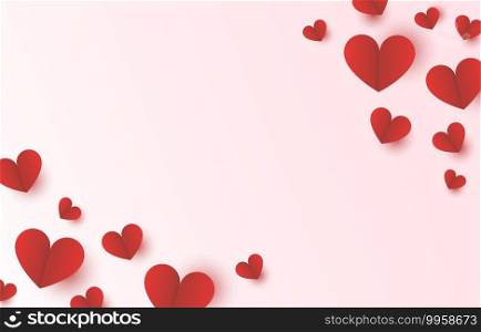 Red heart paper border frame with pink background for Mothers Day and Valentine Day love banner design vector illustration with blank space.