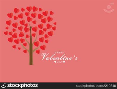 Red heart, paper cut style, hanging together into a tree On a pink background For greeting cards, greeting writing, Valentine's Day. Simple appearance with copy space for Happy Valentine's Day text.