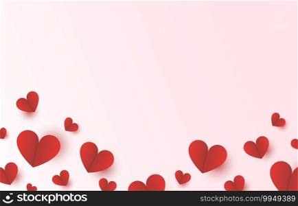 Red heart paper on right side with pink background for Mothers Day and Valentine Day love banner design vector illustration with blank space.