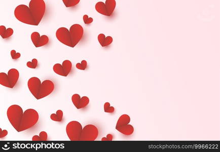 Red heart paper on right side with pink background for Mothers Day and Valentine Day love banner design vector illustration with blank space.