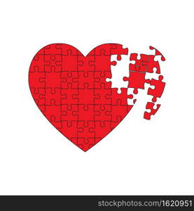 Red Heart Puzzle design on white background, broken heart concept, vector EPS 10