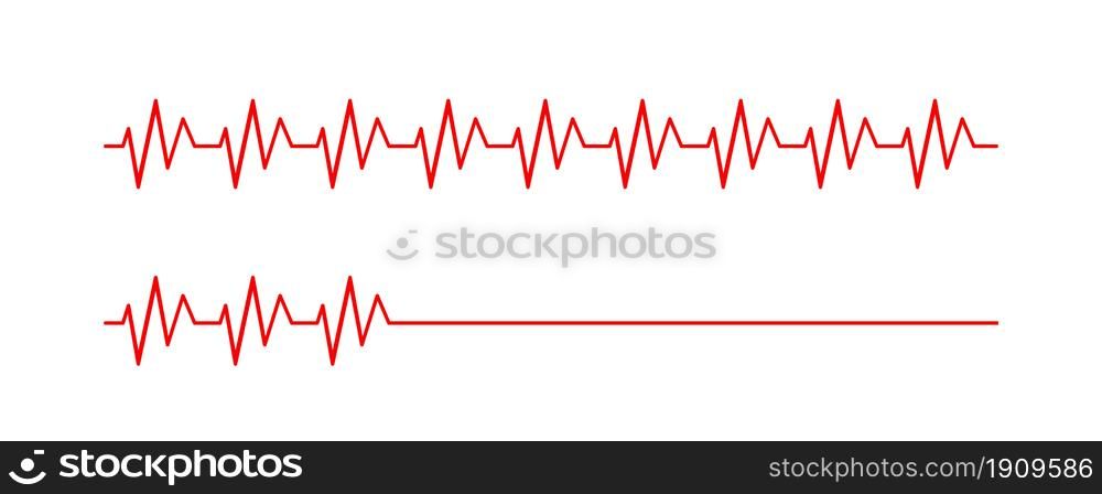 Red heart rate line. Heartbeat wave in flat style. Vector
