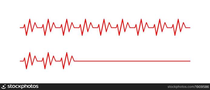 Red heart rate line. Heartbeat wave in flat style. Vector