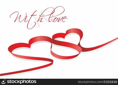 red heart ribbon bow isolated on white background . red heart ribbon