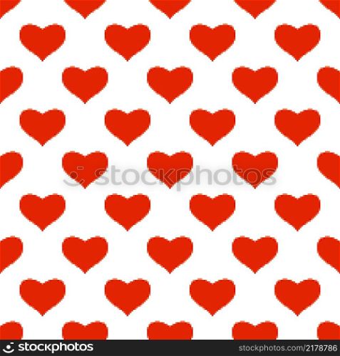 Red heart seamless pattern in pixel art style. 8 bit wallpaper. Valentine&rsquo;s Day background. Creative design for fabric, textile print, wrapping, cover. Vector illustration. Red heart seamless pattern in pixel art style. Valentine&rsquo;s Day background.