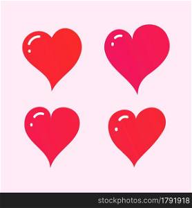 Red heart set isolated on pink background. Love symbol. Greeting card element for Woman, Mother, Valentines Day. Vector illustration. Red heart set isolated on pink background. Love symbol. Greeting card element for Woman, Mother, Valentines Day. Vector.