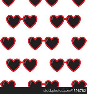 Red heart shape sunglasses on white background seamless pattern. Vector illustration.