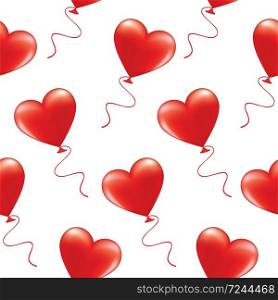 red Heart-shaped balloons seamless pattern ,Vector Illustration isolated on white background