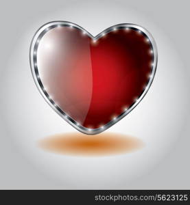 red heart shaped glass button. vector illustration on valentine`s day