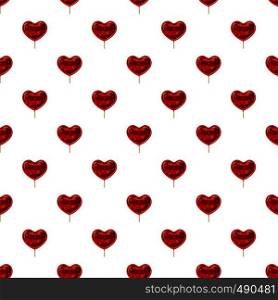 Red heart shaped lollipop pattern seamless repeat in cartoon style vector illustration. Red heart shaped lollipop pattern
