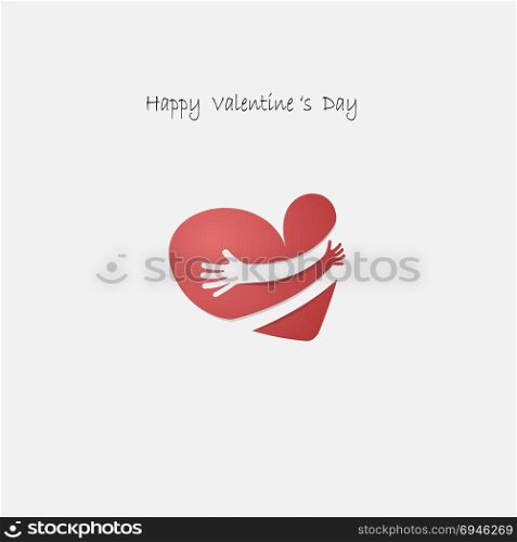 Red heart shapr with hand embrace.Hug yourself logo.Love yourself logo.Love and Heart Care icon.Happy valentines day concept.Healthcare & medical concept.Vector illustration