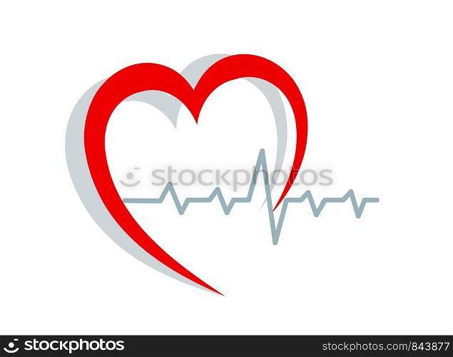 Red heart silhouette and cardiogram on white, stock vector illustration