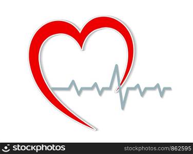 Red heart silhouette and cardiogram on white, stock vector illustration