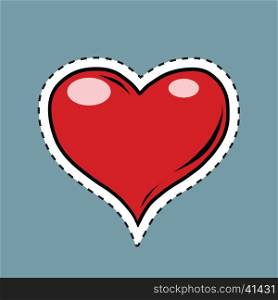 Red heart Valentine, pop art retro label sticker, comic book vector illustration. Icon symbol