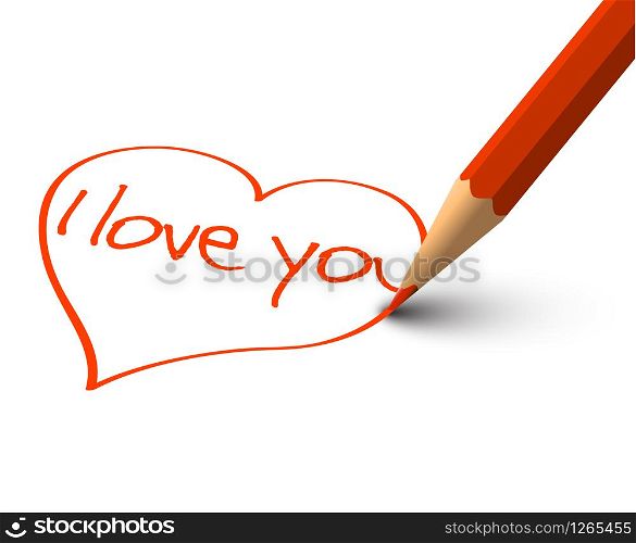 Red Heart - Vector I Love You Card (drawn by red pencil)