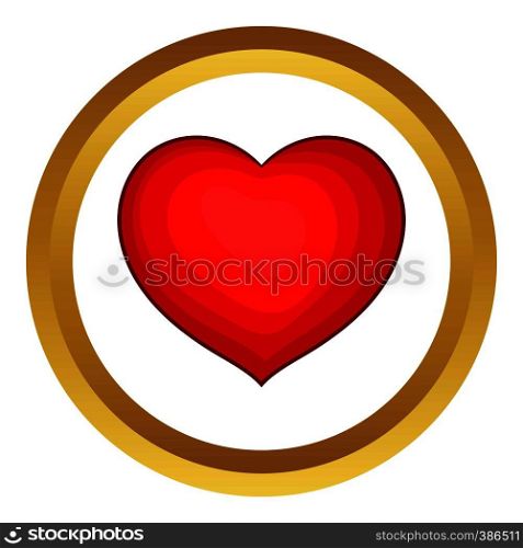 Red heart vector icon in golden circle, cartoon style isolated on white background. Red heart vector icon