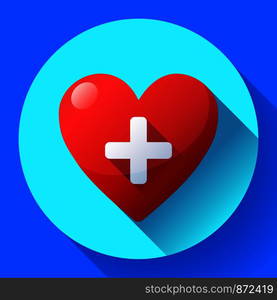 Red heart with cross. Vector health care icon, white cross in red heart.. Vector health care icon, white cross in red heart