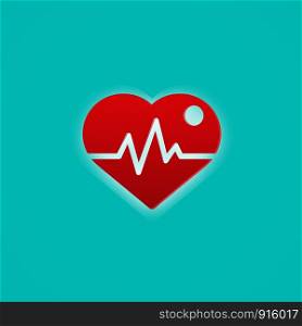 Red heart with pulse wave. Medical and symbol concept. Abstract icon theme.