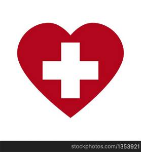 Red heart with white cross. Symbol for hospital