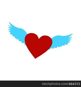 Red heart with wings flat icon isolated on white background. Heart with wings flat icon
