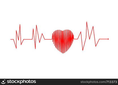 Red heartbeat and Heart rate line concept on white background. Vector illustration.. Red heartbeat and Heart rate line concept Vector illustration.