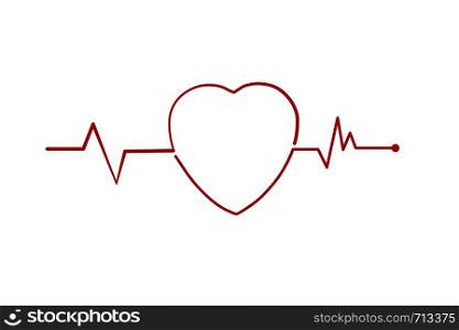 Red heartbeat and Heart rate line concept on white background. Vector illustration.. Red heartbeat and Heart rate line concept . Vector illustration.