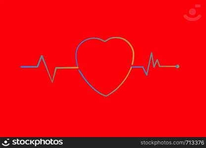 Red heartbeat and Heart rate line concept on white background. Vector illustration.. Red heartbeat and Heart rate line concept . Vector illustration.