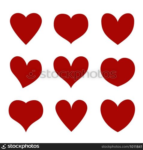 Red hearts. Heart stickers, love romance and wedding symbols, valentines day vector stylized paintings marriage set. Red hearts. Heart stickers, love romance and wedding symbols, valentines day vector set