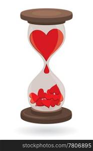 Red Hearts in Sand Clock as Love Concept vector illustration.