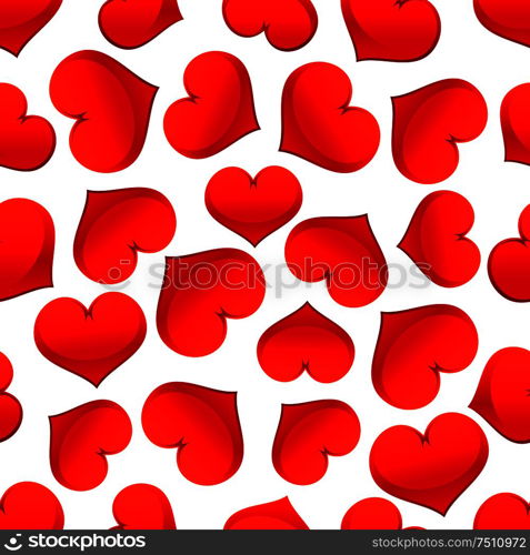 Red hearts seamless pattern on white background, for Valentine Day or wedding holiday design. Red hearts pattern on white background