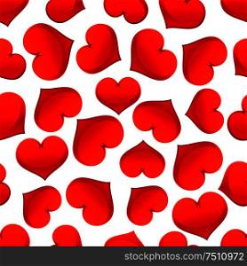 Red hearts seamless pattern on white background, for Valentine Day or wedding holiday design. Red hearts pattern on white background