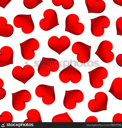 Red hearts seamless pattern on white background, for Valentine Day or wedding holiday design. Red hearts seamless pattern for Valentine Day