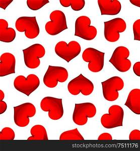 Red hearts seamless pattern on white background, for Valentine Day or wedding holiday design. Red hearts seamless pattern for Valentine Day