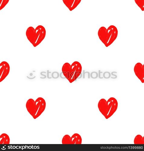 Red hearts seamless pattern. Valentine&rsquo;s day vector illustration. Hand drawn background. Template design for card, gift paper, textile.. Red hearts seamless pattern. Valentine&rsquo;s day vector.