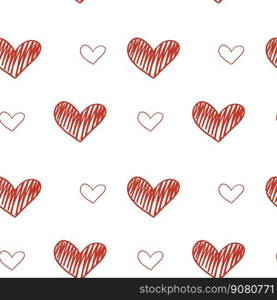 Red hearts seamless pattern. Vector ESP10 illustration. Red hand drawing hearts seamless pattern. Vector illustration